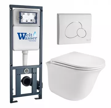Комплект 3 в 1 инсталляция WeltWasser WW Marberg 410 10000005948 + Подвесной унитаз WeltWasser Telbach 004 GL-WT + кнопка белая глянцевая RD 10000011126_