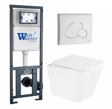 Комплект 3 в 1 инсталляция WeltWasser WW Marberg 410 10000005948 + Унитаз подвесной BelBagno Due BB3103CHR/SC + кнопка белая глянцевая RD