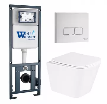 Комплект 3 в 1 инсталляция WeltWasser WW Marberg 410 10000005948 + Унитаз подвесной BelBagno Due BB3103CHR/SC + кнопка белая глянцевая SE