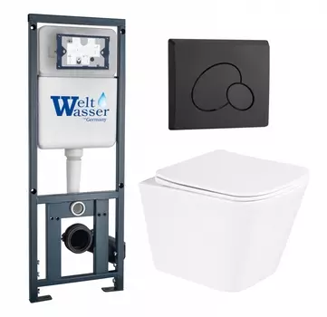 Комплект 3 в 1 инсталляция WeltWasser WW Marberg 410 10000005948 + Унитаз подвесной BelBagno Due BB3103CHR/SC + кнопка черная матовая RD