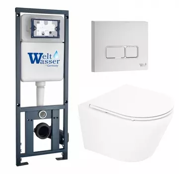 Комплект 3 в 1 инсталляция WeltWasser WW Marberg 410 10000005948 + Унитаз подвесной BelBagno Tre BB8001CHR/SC + кнопка белая глянцевая SE