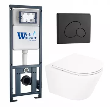 Комплект 3 в 1 инсталляция WeltWasser WW Marberg 410 10000005948 + Унитаз подвесной BelBagno Tre BB8001CHR/SC + кнопка черная матовая RD