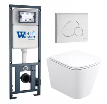 Комплект 3 в 1 инсталляция WeltWasser WW Marberg 410 10000005948 + Унитаз подвесной Enio Binario + кнопка белая глянцевая RD