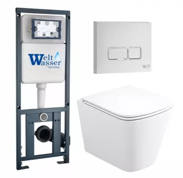 Комплект 3 в 1 инсталляция WeltWasser WW Marberg 410 10000005948 + Унитаз подвесной Enio Binario + кнопка белая глянцевая SE