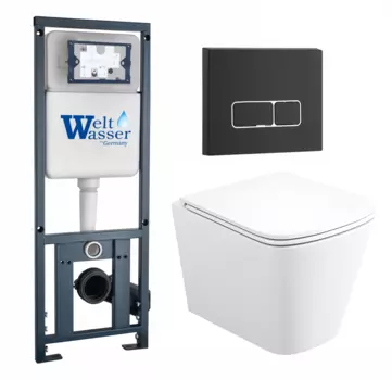 Комплект 3 в 1 инсталляция WeltWasser WW Marberg 410 10000005948 + Унитаз подвесной Enio Binario + кнопка черная матовая SE