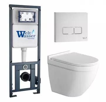 Комплект 3 в 1 инсталляция WeltWasser WW Marberg 410 10000005948 + Унитаз подвесной Grossman GR-4483S + кнопка белая глянцевая SE