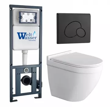 Комплект 3 в 1 инсталляция WeltWasser WW Marberg 410 10000005948 + Унитаз подвесной Grossman GR-4483S + кнопка черная матовая RD