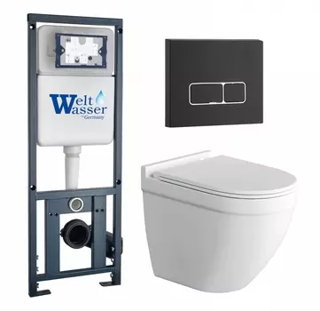 Комплект 3 в 1 инсталляция WeltWasser WW Marberg 410 10000005948 + Унитаз подвесной Grossman GR-4483S + кнопка черная матовая SE