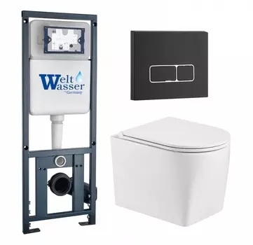 Комплект 3 в 1 инсталляция WeltWasser WW Marberg 410 10000005948 + Унитаз подвесной WeltWasser Nesenbach 004 GL-WT + кнопка черная матовая SE 10000011722_