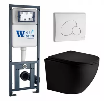 Комплект 3 в 1 инсталляция WeltWasser WW Marberg 410 10000005948 + Унитаз подвесной Weltwasser WW Merzbach 043 MT-BL + кнопка белая глянцевая RD