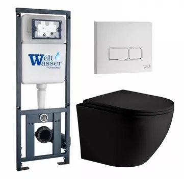 Комплект 3 в 1 инсталляция WeltWasser WW Marberg 410 10000005948 + Унитаз подвесной Weltwasser WW Merzbach 043 MT-BL + кнопка белая глянцевая SE