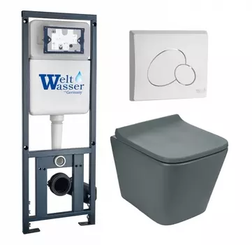 Комплект 3 в 1 инсталляция WeltWasser WW Marberg 410 10000005948 + Унитаз подвесной Weltwasser WW SK Gelbach 041 MT-GR + кнопка белая глянцевая RD