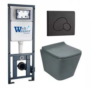Комплект 3 в 1 инсталляция WeltWasser WW Marberg 410 10000005948 + Унитаз подвесной Weltwasser WW SK Gelbach 041 MT-GR + кнопка черная матовая RD 10000010432_