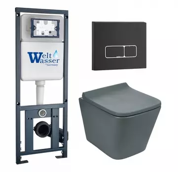 Комплект 3 в 1 инсталляция WeltWasser WW Marberg 410 10000005948 + Унитаз подвесной Weltwasser WW SK Gelbach 041 MT-GR + кнопка черная матовая SE 10000010583_