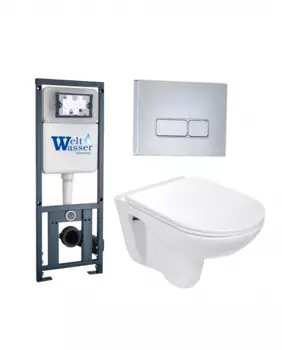 Комплект 3 в 1 инсталляция WeltWasser WW Marberg 410 + Подвесной унитаз WeltWasser Baarbach 004 GL-WT + кнопка хром SE 10000006462_
