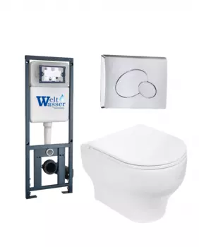 Комплект 3 в 1 инсталляция WeltWasser WW Marberg 410 + Подвесной унитаз WeltWasser Erlenbach 004 GL-WT + кнопка хром RD 10000006464_