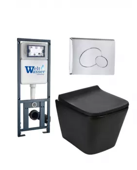 Комплект 3 в 1 инсталляция WeltWasser WW Marberg 410 + Подвесной унитаз WeltWasser Gelbach 041 MT-BL + кнопка хром RD 10000006471_