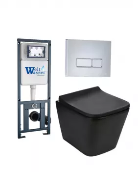 Комплект 3 в 1 инсталляция WeltWasser WW Marberg 410 + Подвесной унитаз WeltWasser Gelbach 041 MT-BL + кнопка хром SE 10000010541_