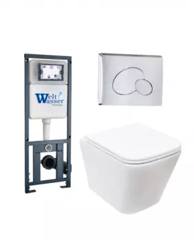 Комплект 3 в 1 инсталляция WeltWasser WW Marberg 410 + Подвесной унитаз Weltwasser Gelbach 004 MT-WT + кнопка хром RD