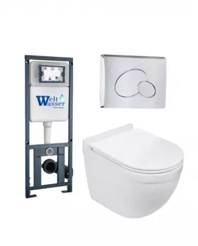 Комплект 3 в 1 инсталляция WeltWasser WW Marberg 410 + Подвесной унитаз Weltwasser Heimbach 043 GL-WT + кнопка хром RD 10000010667_