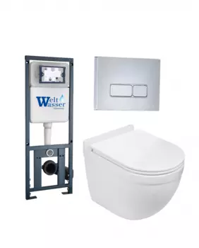 Комплект 3 в 1 инсталляция WeltWasser WW Marberg 410 + Подвесной унитаз Weltwasser Heimbach 043 GL-WT + кнопка хром SE 10000012159_