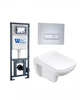 Комплект 3 в 1 инсталляция WeltWasser WW Marberg 410 + Подвесной унитаз Weltwasser Kehlbach 004 GL-WT + кнопка хром SE 10000006480_