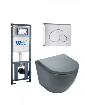 Комплект 3 в 1 инсталляция WeltWasser WW Marberg 410 + Подвесной унитаз Weltwasser Merzbach 043 MT-GR + кнопка хром RD 10000006484_