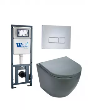 Комплект 3 в 1 инсталляция WeltWasser WW Marberg 410 + Подвесной унитаз Weltwasser Merzbach 043 MT-GR + кнопка хром SE 10000006485_