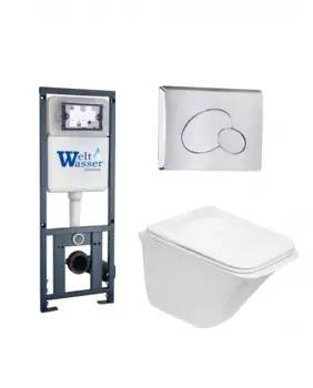 Комплект 3 в 1 инсталляция WeltWasser WW Marberg 410 + Подвесной унитаз Weltwasser Rotbach 004 GL-WT + кнопка хром RD 10000006497_