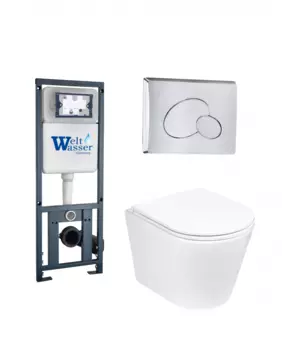 Комплект 3 в 1 инсталляция WeltWasser WW Marberg 410 + Подвесной унитаз Weltwasser Salzbach 043 GL-WT + кнопка хром RD 10000011033_