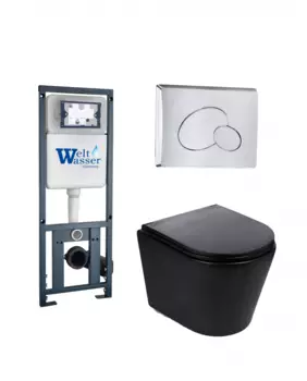 Комплект 3 в 1 инсталляция WeltWasser WW Marberg 410 + Подвесной унитаз Weltwasser Salzbach 043 MT-BL + кнопка хром RD 10000006946 _