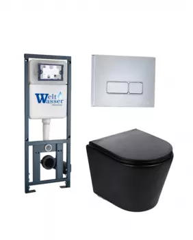 Комплект 3 в 1 инсталляция WeltWasser WW Marberg 410 + Подвесной унитаз Weltwasser Salzbach 043 MT-BL + кнопка хром SE 10000006945_