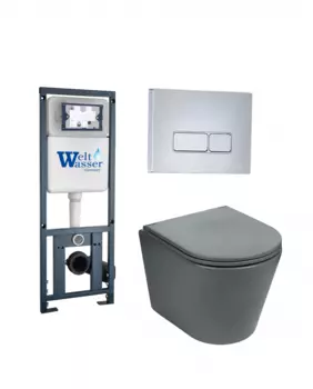 Комплект 3 в 1 инсталляция WeltWasser WW Marberg 410 + Подвесной унитаз Weltwasser Salzbach 043 MT-GR + кнопка хром SE 10000006498_