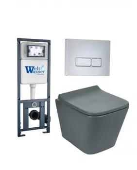Комплект 3 в 1 инсталляция WeltWasser WW Marberg 410 + Подвесной унитаз Weltwasser WW SK Gelbach 041 MT-GR + кнопка хром SE 10000006468_