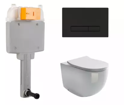 Комплект 3 в 1 смывной бачок скрытого монтажа BelBagno BB025-CS + Унитаз приставной Ceramica Nova Metropol CN4004 с кнопкой хром матовой Genova BB025-CS + CN4004 + BB020-GV-CHROME.M