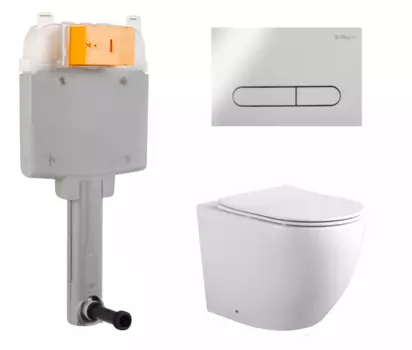 Комплект 3 в 1 смывной бачок скрытого монтажа BelBagno BB025-CS + Унитаз приставной Акватек Европа AQ1902-00 с кнопкой хром Prospero BB025-CS + AQ1902-00 + BB015-SR-CHROME