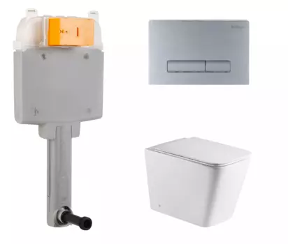 Комплект 3 в 1 смывной бачок скрытого монтажа BelBagno BB025-CS + Приставной унитаз WeltWasser Gelbach 002 GL-WT с кнопкой хром матовой Genova BB025-CS + 10000003664 + BB020-GV-CHROME.M