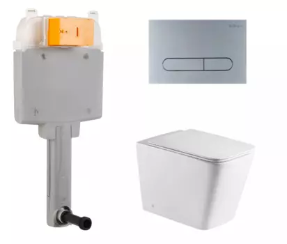 Комплект 3 в 1 смывной бачок скрытого монтажа BelBagno BB025-CS + Приставной унитаз WeltWasser Gelbach 002 GL-WT с кнопкой хром матовой Prospero BB025-CS + 10000003664 + BB006-PR-CHROME.M