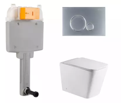 Комплект 3 в 1 смывной бачок скрытого монтажа BelBagno BB025-CS + Приставной унитаз WeltWasser Gelbach 002 GL-WT с кнопкой хром матовой Sfera BB025-CS + 10000003664 + BB016-SR-CHROME.M