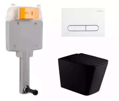 Комплект 3 в 1 смывной бачок скрытого монтажа BelBagno BB025-CS + Приставной унитаз WeltWasser Gelbach 002 MT-BL черный с кнопкой белой Prospero BB025-CS + 10000003698 + BB004-PR-BIANCO