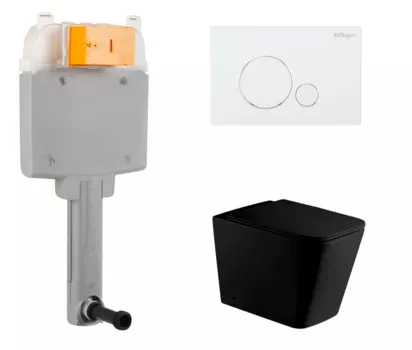 Комплект 3 в 1 смывной бачок скрытого монтажа BelBagno BB025-CS + Приставной унитаз WeltWasser Gelbach 002 MT-BL черный с кнопкой белой Sfera BB025-CS + 10000003698 + BB014-SR-BIANCO
