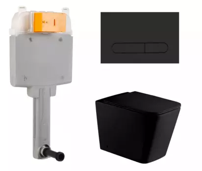 Комплект 3 в 1 смывной бачок скрытого монтажа BelBagno BB025-CS + Приставной унитаз WeltWasser Gelbach 002 MT-BL черный с кнопкой черной Prospero BB025-CS + 10000003698 + BB007-PR-NERO.M