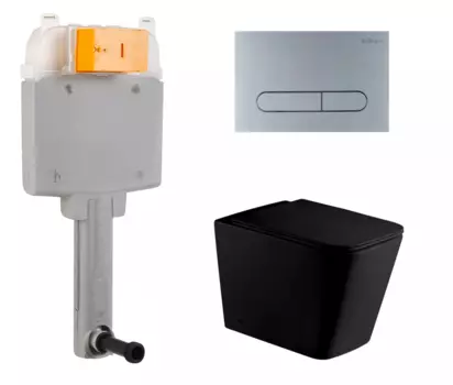 Комплект 3 в 1 смывной бачок скрытого монтажа BelBagno BB025-CS + Приставной унитаз WeltWasser Gelbach 002 MT-BL черный с кнопкой хром матовой Prospero BB025-CS + 10000003698 + BB006-PR-CHROME.M