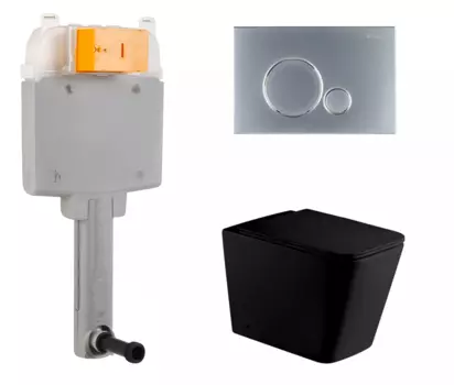 Комплект 3 в 1 смывной бачок скрытого монтажа BelBagno BB025-CS + Приставной унитаз WeltWasser Gelbach 002 MT-BL черный с кнопкой хром матовой Sfera BB025-CS + 10000003698 + BB016-SR-CHROME.M