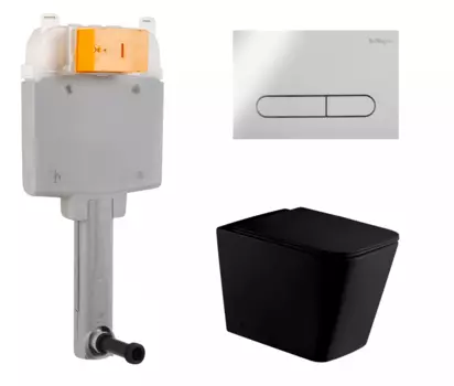 Комплект 3 в 1 смывной бачок скрытого монтажа BelBagno BB025-CS + Приставной унитаз WeltWasser Gelbach 002 MT-BL черный с кнопкой хром Prospero BB025-CS + 10000003698 + BB005-PR-CHROME