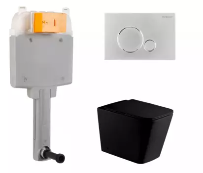 Комплект 3 в 1 смывной бачок скрытого монтажа BelBagno BB025-CS + Приставной унитаз WeltWasser Gelbach 002 MT-BL черный с кнопкой хром Sfera BB025-CS + 10000003698 + BB015-SR-CHROME