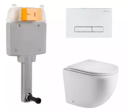 Комплект 3 в 1 смывной бачок скрытого монтажа BelBagno BB025-CS + Приставной унитаз WeltWasser Merzbach 002 GL-WT с кнопкой белой Genova