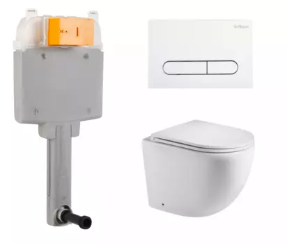 Комплект 3 в 1 смывной бачок скрытого монтажа BelBagno BB025-CS + Приставной унитаз WeltWasser Merzbach 002 GL-WT с кнопкой белой Prospero BB025-CS + 10000003738 + BB004-PR-BIANCO