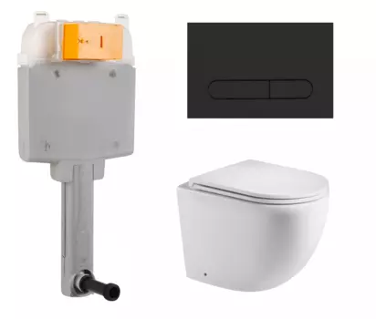 Комплект 3 в 1 смывной бачок скрытого монтажа BelBagno BB025-CS + Приставной унитаз WeltWasser Merzbach 002 GL-WT с кнопкой черной Prospero BB025-CS + 10000003738 + BB007-PR-NERO.M
