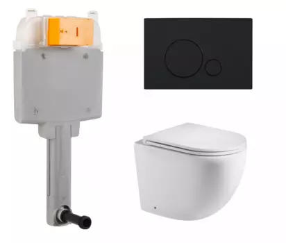 Комплект 3 в 1 смывной бачок скрытого монтажа BelBagno BB025-CS + Приставной унитаз WeltWasser Merzbach 002 GL-WT с кнопкой черной Sfera BB025-CS + 10000003738 + BB017-SR-NERO.M